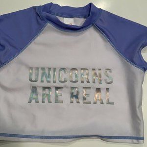 "Unicorns are REAL" crop rash guard swim top7/8